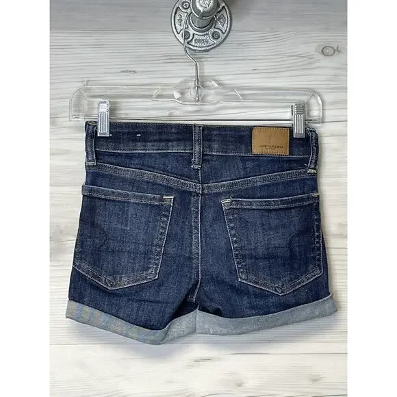 American Eagle Shorts Womens 00 Dark Wash Denim Next Level Stretch Rolled Casual - Picture 11 of 12
